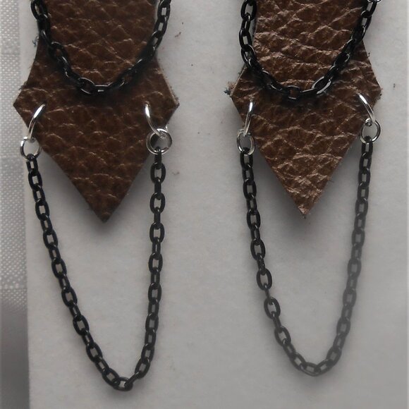 No. 763 Handmade earrings with leather pieces 2 1/2 inches long - Picture 3 of 4